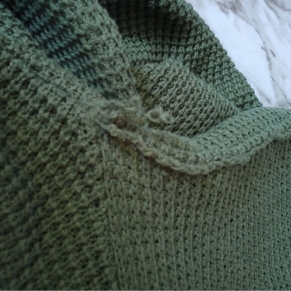 Open Knit Olive Green Sweater with Cowl Neck and Criss Cross Draping Size Large! - Picture 3 of 8